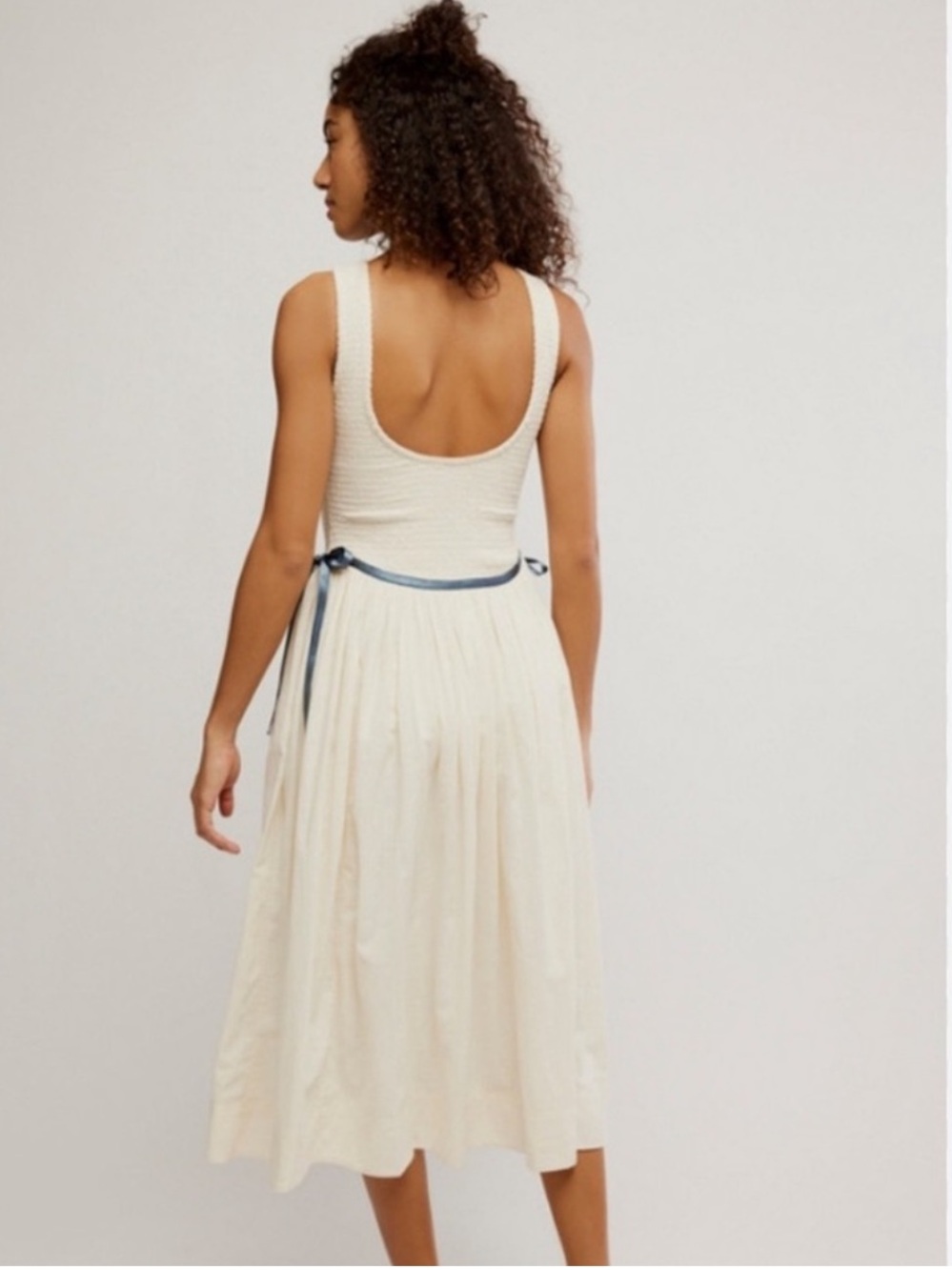 NWOT Free People Nightingale Solid Midi Dress with Navy Tie - Picture 4 of 13